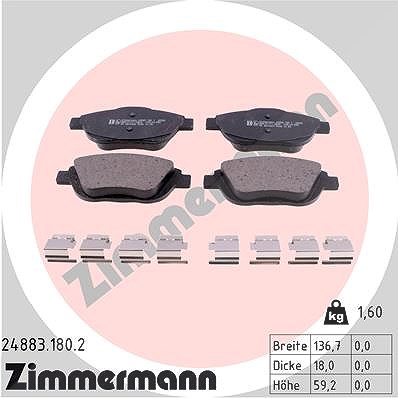 Zimmermann Bremsbeläge vorne (Satz) [Hersteller-Nr. 24883.180.2] für Peugeot, Citroën, Ds von Zimmermann