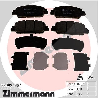 Zimmermann Bremsbelagsatz, Scheibenbremse [Hersteller-Nr. 25792.170.1] für Honda von Zimmermann