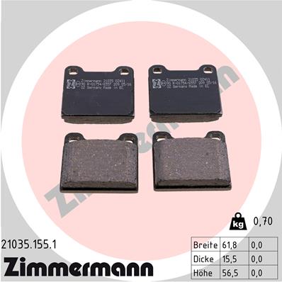 Bremsbelagsatz, Scheibenbremse Hinterachse Zimmermann 21035.155.1 von Zimmermann