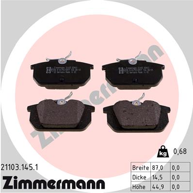 Bremsbelagsatz, Scheibenbremse Hinterachse Zimmermann 21103.145.1 von Zimmermann