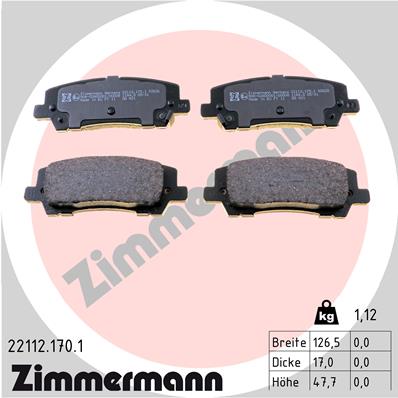 Bremsbelagsatz, Scheibenbremse Hinterachse Zimmermann 22112.170.1 von Zimmermann