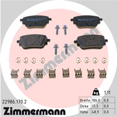 Bremsbelagsatz, Scheibenbremse Hinterachse Zimmermann 22986.170.2 von Zimmermann