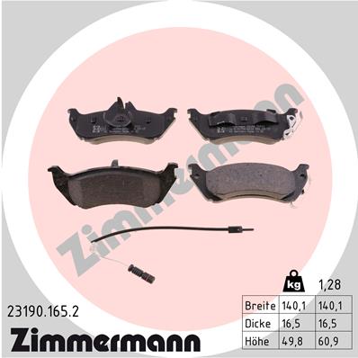 Bremsbelagsatz, Scheibenbremse Hinterachse Zimmermann 23190.165.2 von Zimmermann