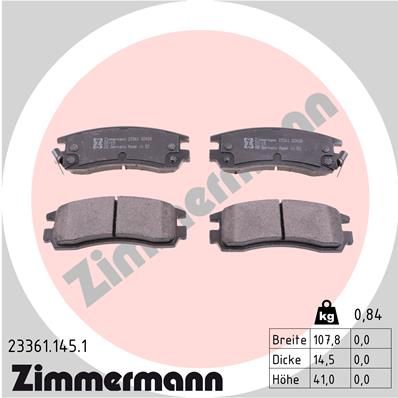 Bremsbelagsatz, Scheibenbremse Hinterachse Zimmermann 23361.145.1 von Zimmermann