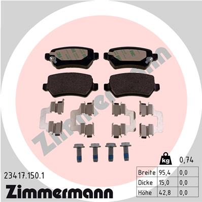 Bremsbelagsatz, Scheibenbremse Hinterachse Zimmermann 23417.150.1 von Zimmermann