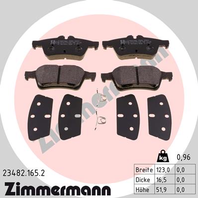 Bremsbelagsatz, Scheibenbremse Hinterachse Zimmermann 23482.165.2 von Zimmermann