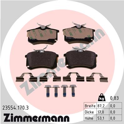 Bremsbelagsatz, Scheibenbremse Hinterachse Zimmermann 23554.170.3 von Zimmermann