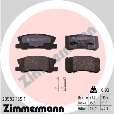 Bremsbelagsatz, Scheibenbremse Hinterachse Zimmermann 23582.155.1 von Zimmermann