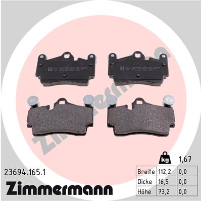 Bremsbelagsatz, Scheibenbremse Hinterachse Zimmermann 23694.165.1 von Zimmermann