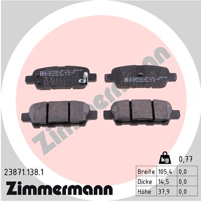 Bremsbelagsatz, Scheibenbremse Hinterachse Zimmermann 23871.138.1 von Zimmermann