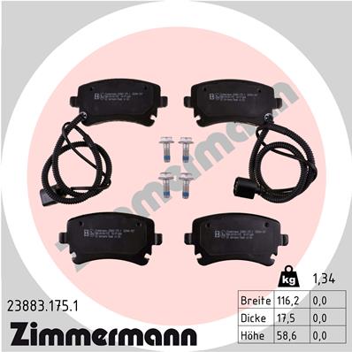 Bremsbelagsatz, Scheibenbremse Hinterachse Zimmermann 23883.175.1 von Zimmermann