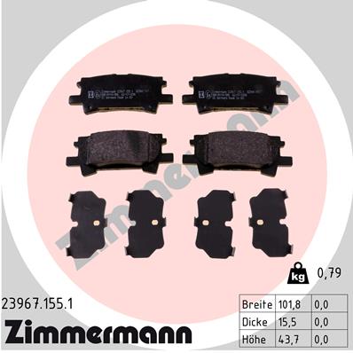 Bremsbelagsatz, Scheibenbremse Hinterachse Zimmermann 23967.155.1 von Zimmermann