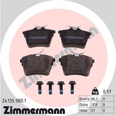 Bremsbelagsatz, Scheibenbremse Hinterachse Zimmermann 24135.980.1 von Zimmermann