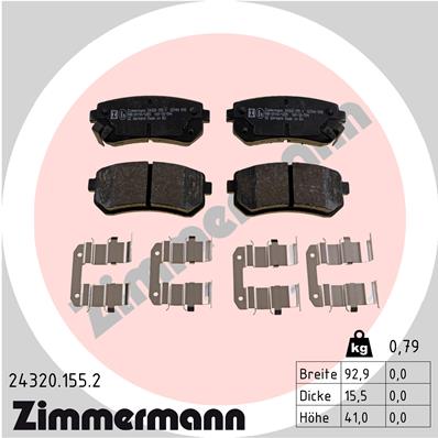 Bremsbelagsatz, Scheibenbremse Hinterachse Zimmermann 24320.155.2 von Zimmermann