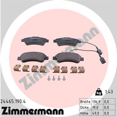 Bremsbelagsatz, Scheibenbremse Hinterachse Zimmermann 24465.190.4 von Zimmermann