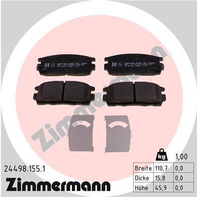 Bremsbelagsatz, Scheibenbremse Hinterachse Zimmermann 24498.155.1 von Zimmermann
