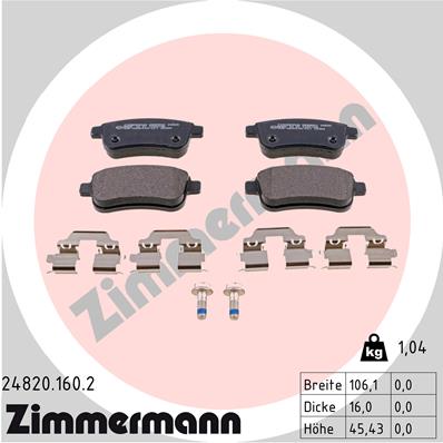 Bremsbelagsatz, Scheibenbremse Hinterachse Zimmermann 24820.160.2 von Zimmermann