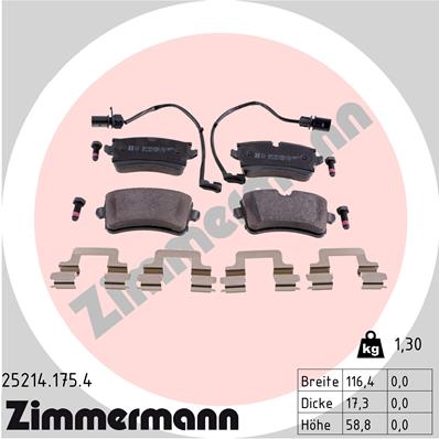 Bremsbelagsatz, Scheibenbremse Hinterachse Zimmermann 25214.175.4 von Zimmermann