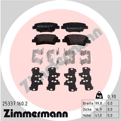 Bremsbelagsatz, Scheibenbremse Hinterachse Zimmermann 25337.160.2 von Zimmermann