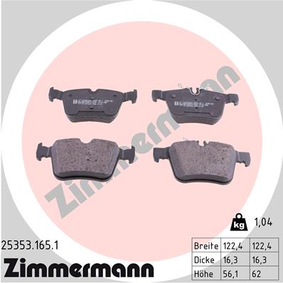 Bremsbelagsatz, Scheibenbremse Hinterachse Zimmermann 25353.165.1 von Zimmermann