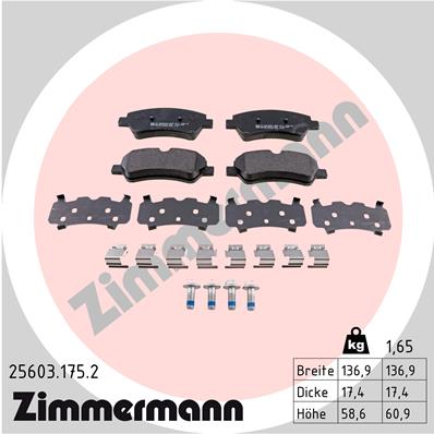 Bremsbelagsatz, Scheibenbremse Hinterachse Zimmermann 25603.175.2 von Zimmermann