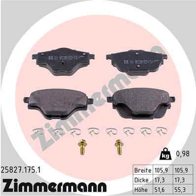 Bremsbelagsatz, Scheibenbremse Hinterachse Zimmermann 25827.175.1 von Zimmermann