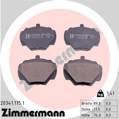 Bremsbelagsatz, Scheibenbremse Vorderachse Zimmermann 20341.175.1 von Zimmermann