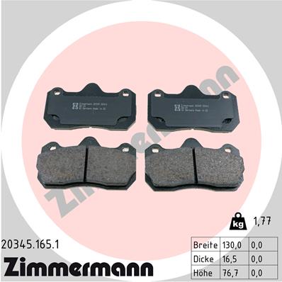 Bremsbelagsatz, Scheibenbremse Vorderachse Zimmermann 20345.165.1 von Zimmermann