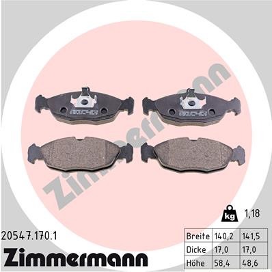 Bremsbelagsatz, Scheibenbremse Vorderachse Zimmermann 20547.170.1 von Zimmermann