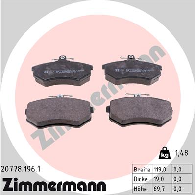 Bremsbelagsatz, Scheibenbremse Vorderachse Zimmermann 20778.196.1 von Zimmermann