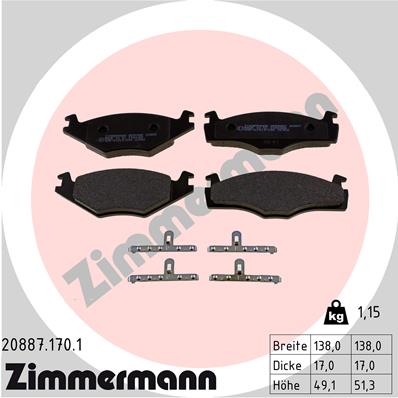 Bremsbelagsatz, Scheibenbremse Vorderachse Zimmermann 20887.170.1 von Zimmermann