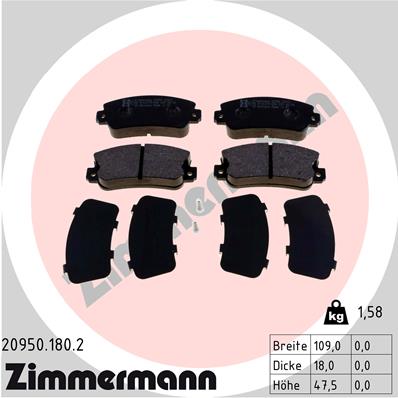 Bremsbelagsatz, Scheibenbremse Vorderachse Zimmermann 20950.180.2 von Zimmermann