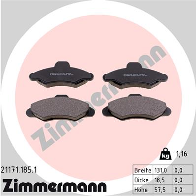 Bremsbelagsatz, Scheibenbremse Vorderachse Zimmermann 21171.185.1 von Zimmermann