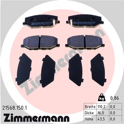 Bremsbelagsatz, Scheibenbremse Vorderachse Zimmermann 21568.150.1 von Zimmermann