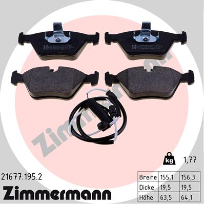 Bremsbelagsatz, Scheibenbremse Vorderachse Zimmermann 21677.195.2 von Zimmermann