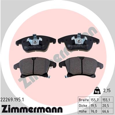 Bremsbelagsatz, Scheibenbremse Vorderachse Zimmermann 22269.195.1 von Zimmermann