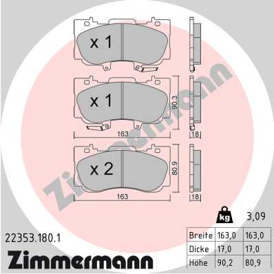 Bremsbelagsatz, Scheibenbremse Vorderachse Zimmermann 22353.180.1 von Zimmermann