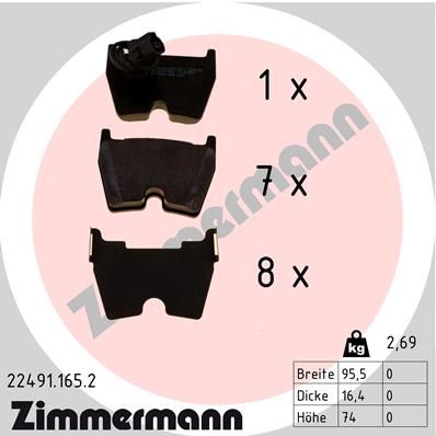 Bremsbelagsatz, Scheibenbremse Vorderachse Zimmermann 22491.165.2 von Zimmermann