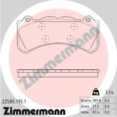 Bremsbelagsatz, Scheibenbremse Vorderachse Zimmermann 22585.175.1 von Zimmermann