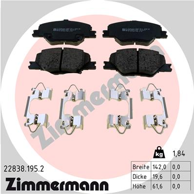 Bremsbelagsatz, Scheibenbremse Vorderachse Zimmermann 22838.195.2 von Zimmermann