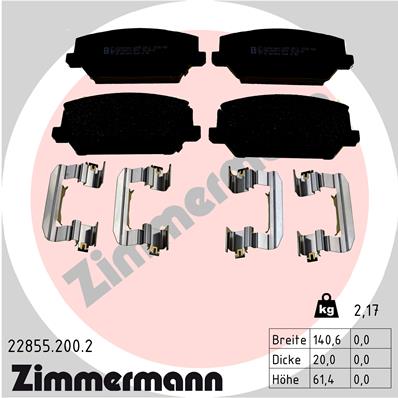 Bremsbelagsatz, Scheibenbremse Vorderachse Zimmermann 22855.200.2 von Zimmermann