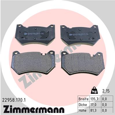 Bremsbelagsatz, Scheibenbremse Vorderachse Zimmermann 22958.170.1 von Zimmermann