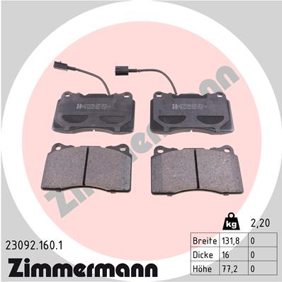 Bremsbelagsatz, Scheibenbremse Vorderachse Zimmermann 23092.160.1 von Zimmermann