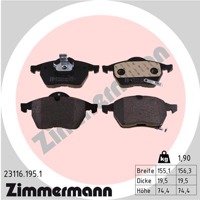 Bremsbelagsatz, Scheibenbremse Vorderachse Zimmermann 23116.195.1 von Zimmermann