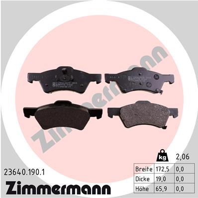 Bremsbelagsatz, Scheibenbremse Vorderachse Zimmermann 23640.190.1 von Zimmermann