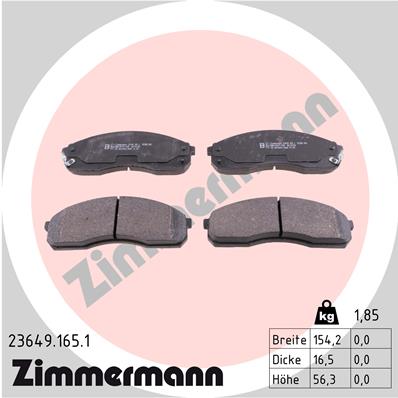 Bremsbelagsatz, Scheibenbremse Vorderachse Zimmermann 23649.165.1 von Zimmermann