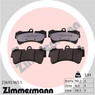 Bremsbelagsatz, Scheibenbremse Vorderachse Zimmermann 23693.965.1 von Zimmermann