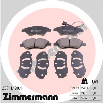 Bremsbelagsatz, Scheibenbremse Vorderachse Zimmermann 23711.190.1 von Zimmermann