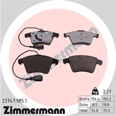 Bremsbelagsatz, Scheibenbremse Vorderachse Zimmermann 23747.985.1 von Zimmermann