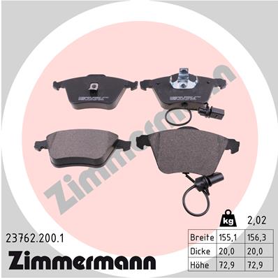 Bremsbelagsatz, Scheibenbremse Vorderachse Zimmermann 23762.200.1 von Zimmermann